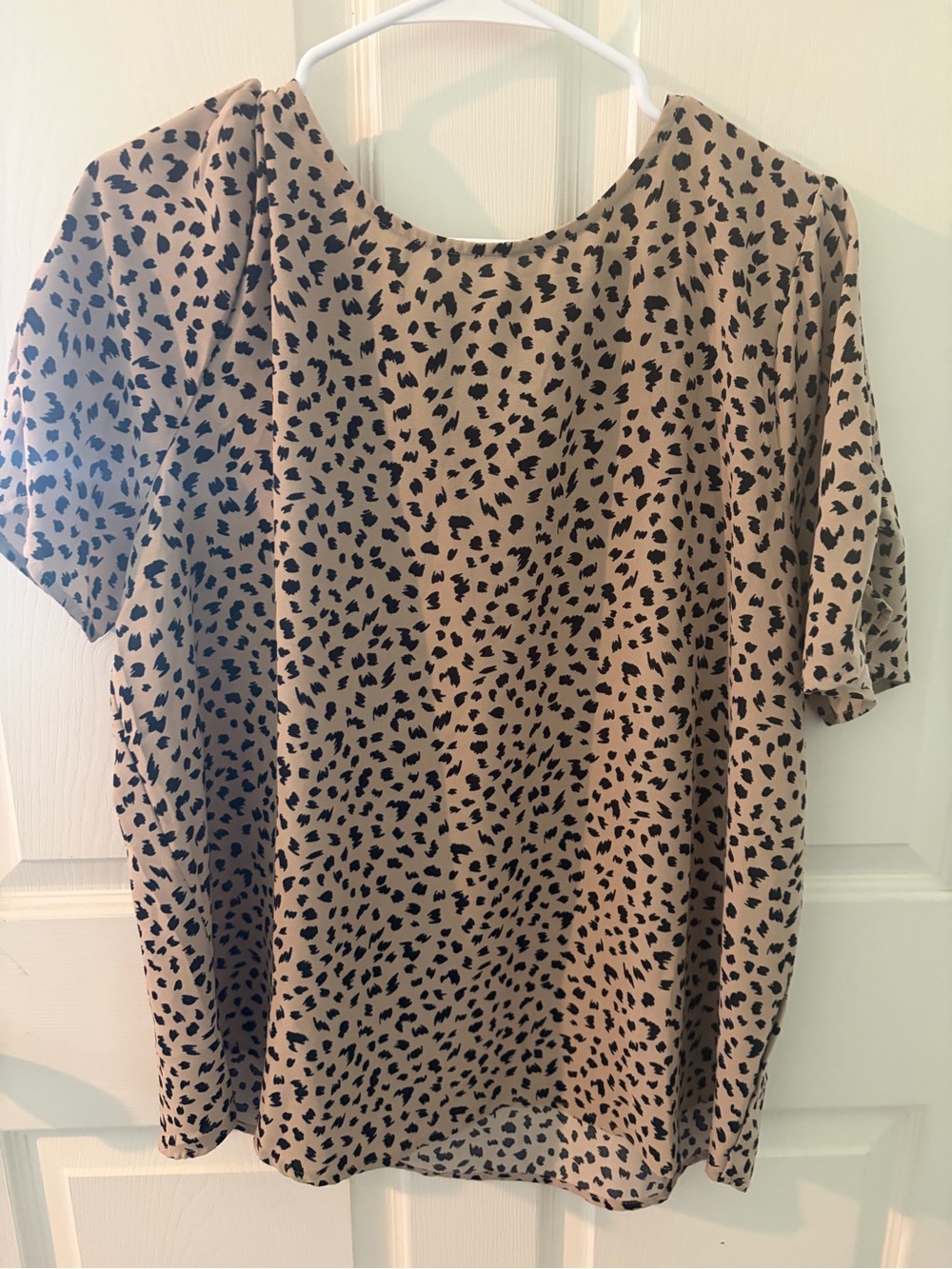 Papermoon XL Beige Leopard Print Tie Neck Blouse Short Sleeve Top